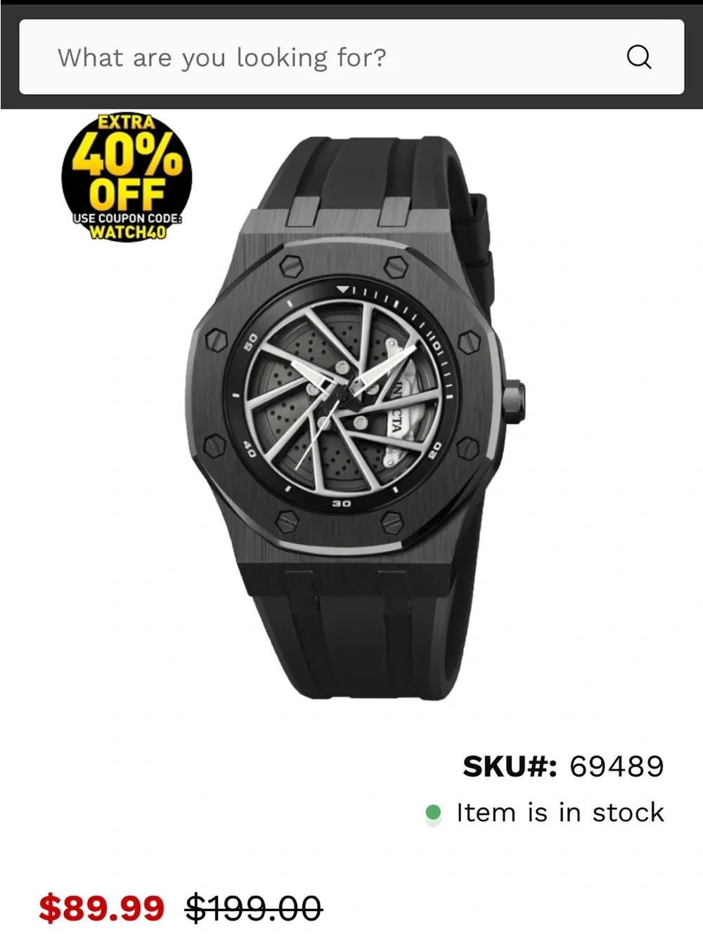 Invicta Black and Silver Skeleton Dial Octagonal Watch